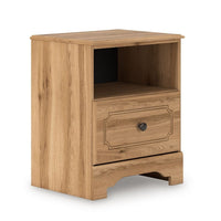 Alia Nighstand with 1 Drawer, USB Port, Open Cubby, Natural Oak Brown  - BM352164
