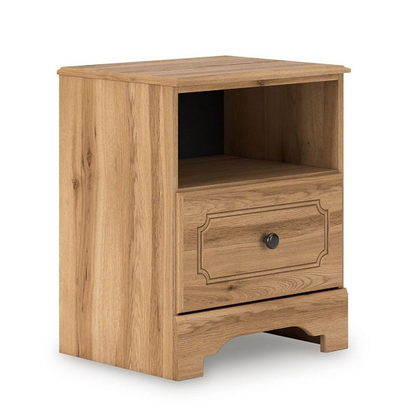 Alia Nighstand with 1 Drawer, USB Port, Open Cubby, Natural Oak Brown  - BM352164