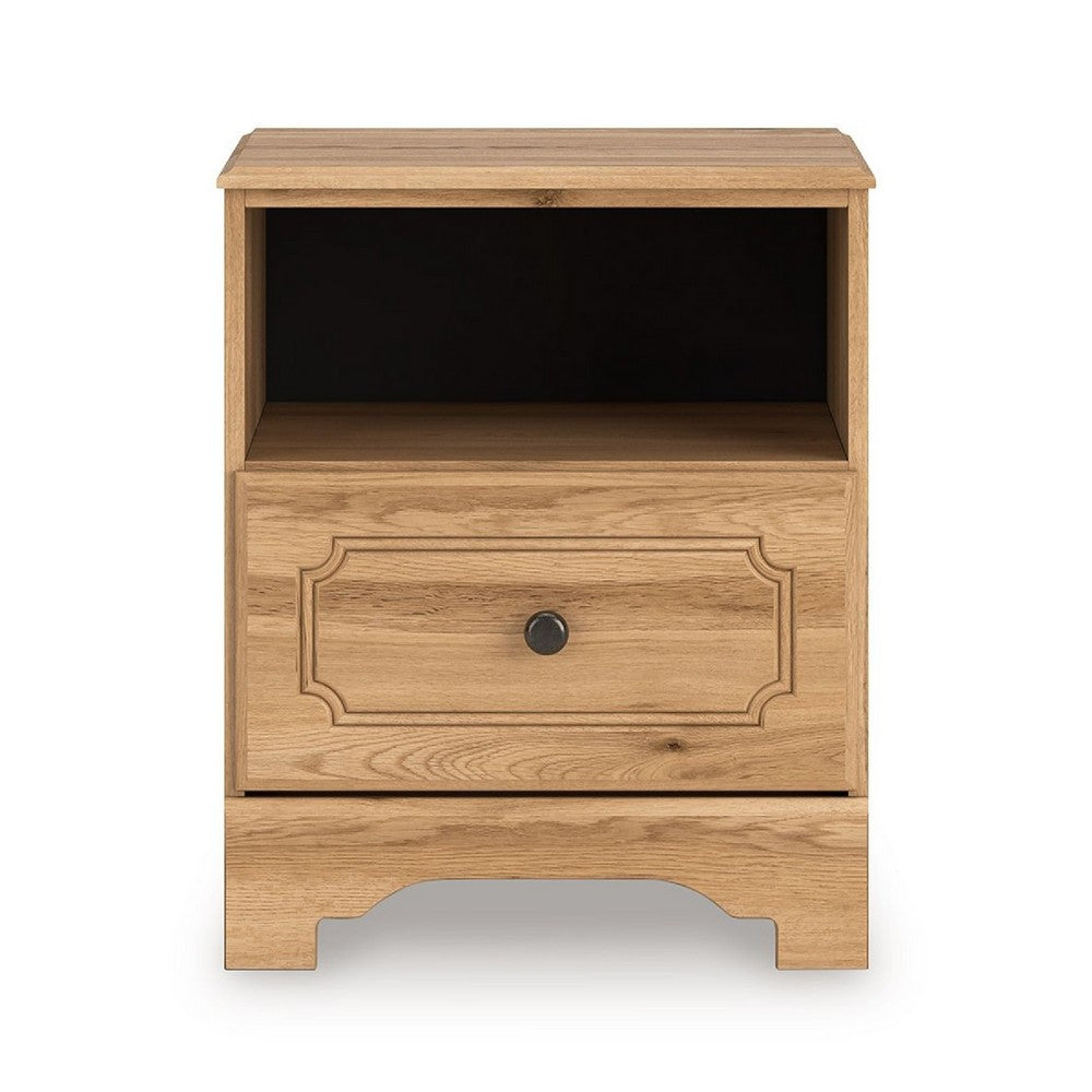 Alia Nighstand with 1 Drawer, USB Port, Open Cubby, Natural Oak Brown  - BM352164