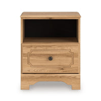Alia Nighstand with 1 Drawer, USB Port, Open Cubby, Natural Oak Brown  - BM352164
