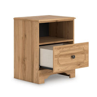 Alia Nighstand with 1 Drawer, USB Port, Open Cubby, Natural Oak Brown  - BM352164