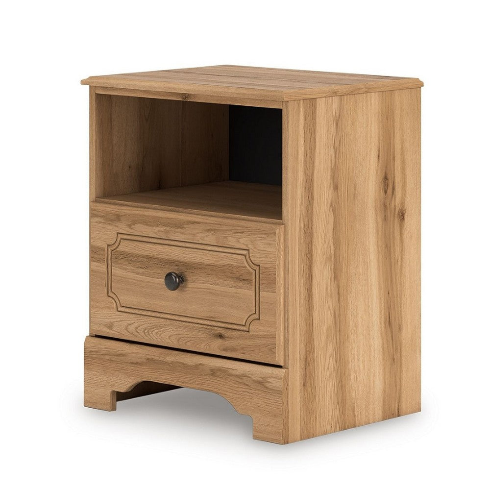 Alia Nighstand with 1 Drawer, USB Port, Open Cubby, Natural Oak Brown  - BM352164