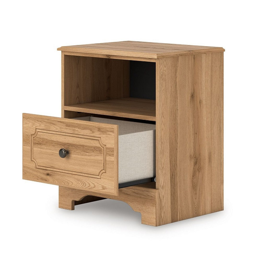 Alia Nighstand with 1 Drawer, USB Port, Open Cubby, Natural Oak Brown  - BM352164