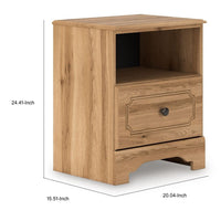 Alia Nighstand with 1 Drawer, USB Port, Open Cubby, Natural Oak Brown  - BM352164