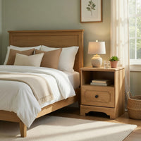 Alia Nighstand with 1 Drawer, USB Port, Open Cubby, Natural Oak Brown  - BM352164