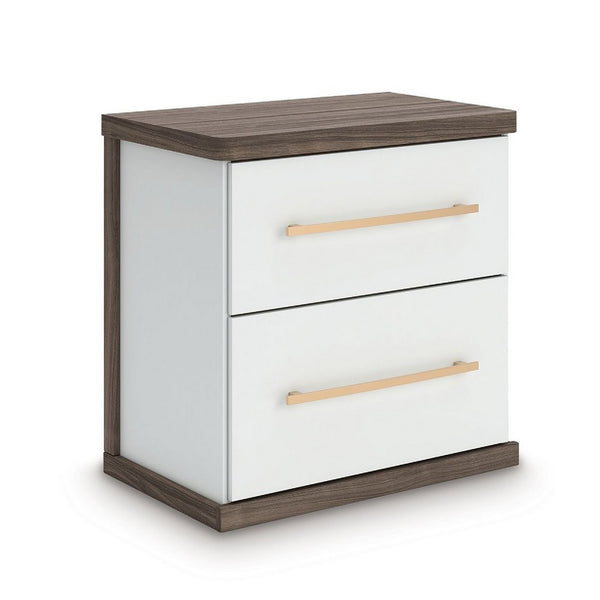 Keny Nightstand, 2 Drawers with Gold Handles, Matte White, Dark Brown - BM352165