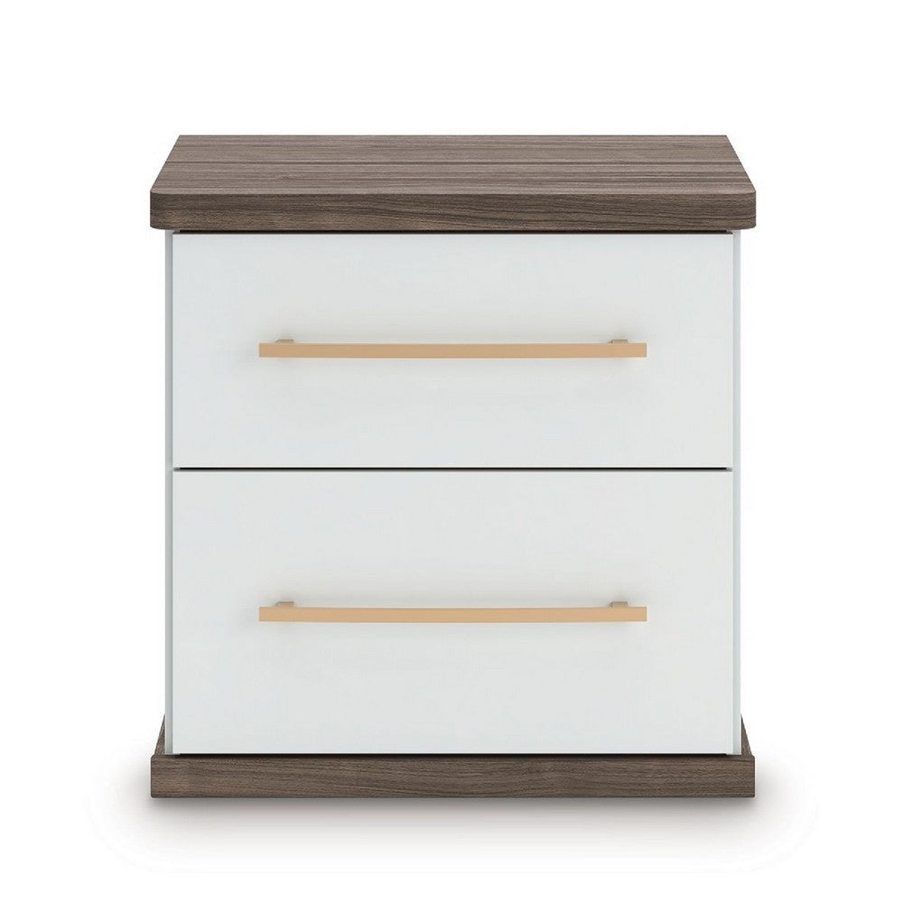 Keny Nightstand, 2 Drawers with Gold Handles, Matte White, Dark Brown - BM352165
