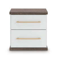 Keny Nightstand, 2 Drawers with Gold Handles, Matte White, Dark Brown - BM352165