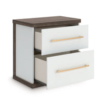 Keny Nightstand, 2 Drawers with Gold Handles, Matte White, Dark Brown - BM352165