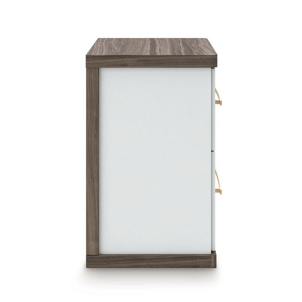 Keny Nightstand, 2 Drawers with Gold Handles, Matte White, Dark Brown - BM352165