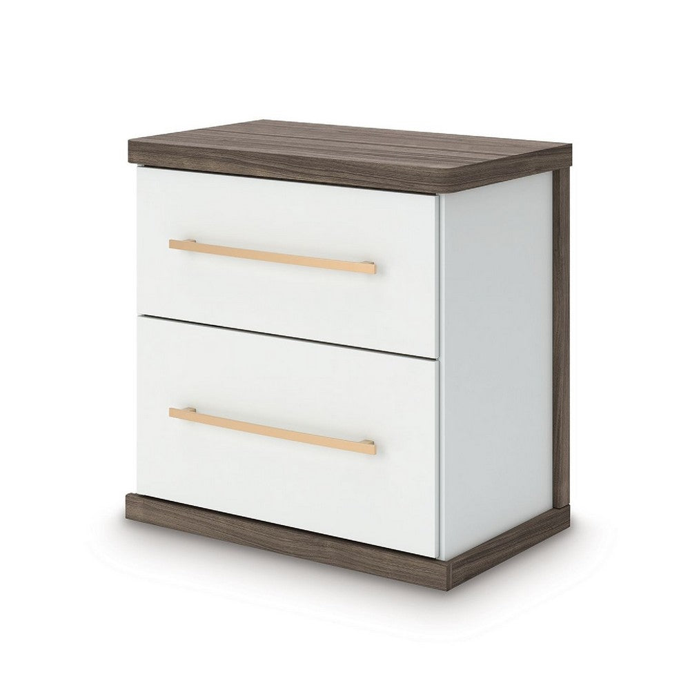 Keny Nightstand, 2 Drawers with Gold Handles, Matte White, Dark Brown - BM352165