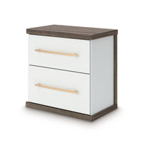 Keny Nightstand, 2 Drawers with Gold Handles, Matte White, Dark Brown - BM352165