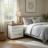 Keny Nightstand, 2 Drawers with Gold Handles, Matte White, Dark Brown - BM352165