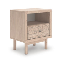 Rox Nighstand, 1 Floral Pattern Drawer Front and USB Port, Oak Brown - BM352166