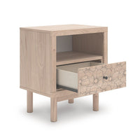 Rox Nighstand, 1 Floral Pattern Drawer Front and USB Port, Oak Brown - BM352166