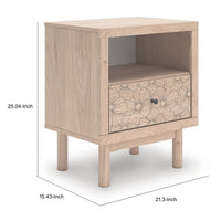 Rox Nighstand, 1 Floral Pattern Drawer Front and USB Port, Oak Brown - BM352166