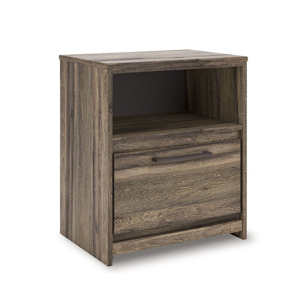 Eli Nighstand, 1 Drawer with Gunmetal Pull, Open Cubby, Rustic Brown - BM352167