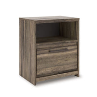 Eli Nighstand, 1 Drawer with Gunmetal Pull, Open Cubby, Rustic Brown - BM352167