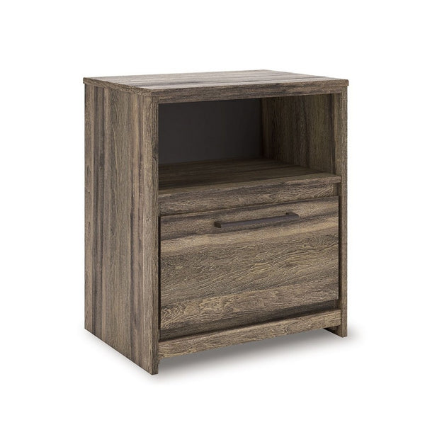 Eli Nighstand, 1 Drawer with Gunmetal Pull, Open Cubby, Rustic Brown - BM352167