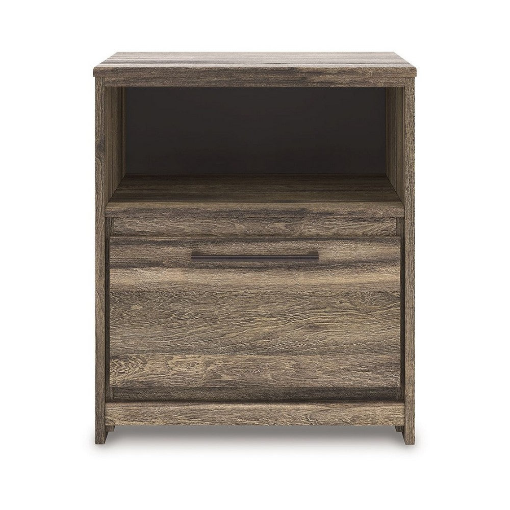 Eli Nighstand, 1 Drawer with Gunmetal Pull, Open Cubby, Rustic Brown - BM352167
