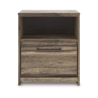 Eli Nighstand, 1 Drawer with Gunmetal Pull, Open Cubby, Rustic Brown - BM352167