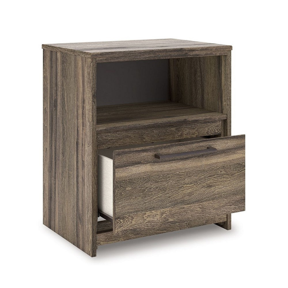 Eli Nighstand, 1 Drawer with Gunmetal Pull, Open Cubby, Rustic Brown - BM352167