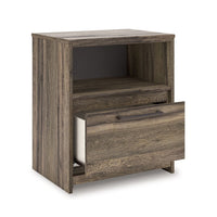 Eli Nighstand, 1 Drawer with Gunmetal Pull, Open Cubby, Rustic Brown - BM352167