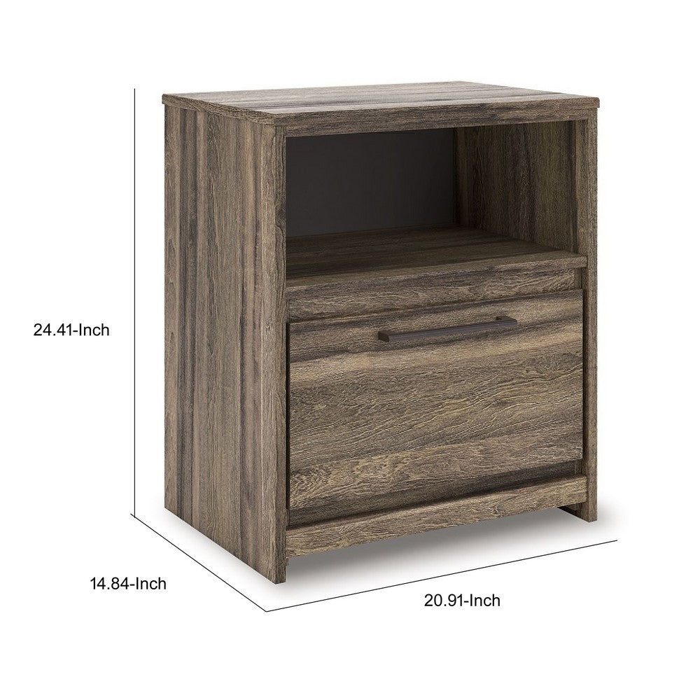 Eli Nighstand, 1 Drawer with Gunmetal Pull, Open Cubby, Rustic Brown - BM352167