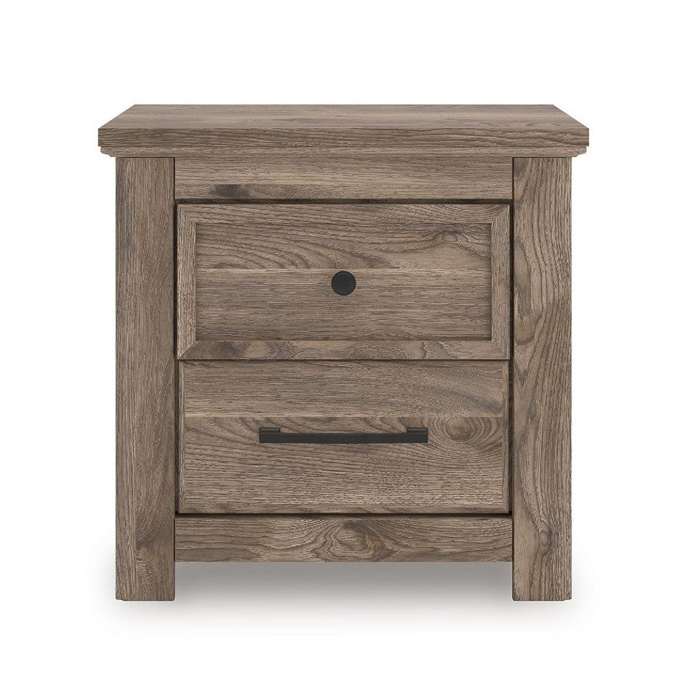 Cota Nightstand, 2 Drawers with Bronze Handles, USB Port, Dark Brown - BM352168