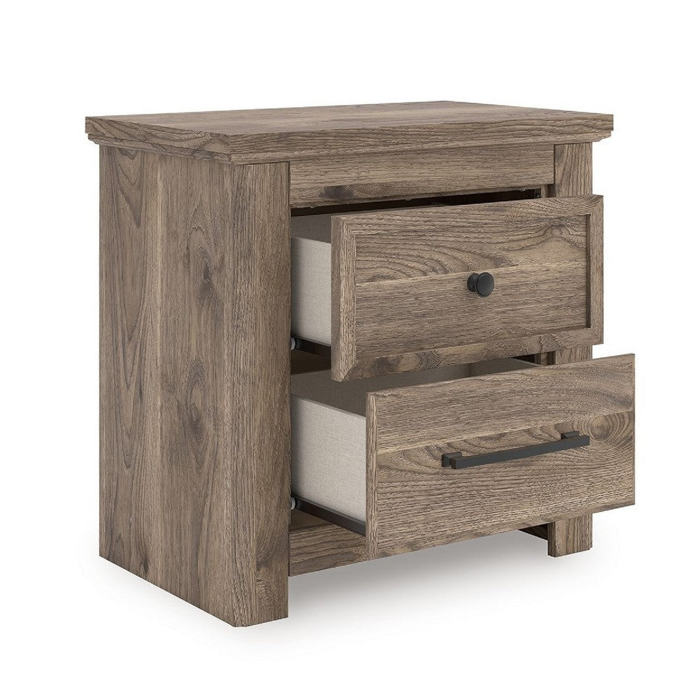 Cota Nightstand, 2 Drawers with Bronze Handles, USB Port, Dark Brown - BM352168