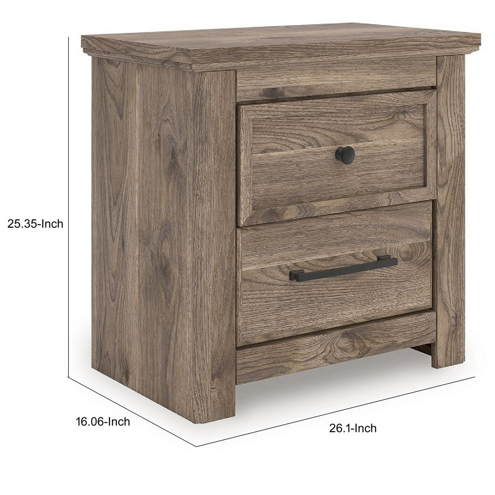 Cota Nightstand, 2 Drawers with Bronze Handles, USB Port, Dark Brown - BM352168
