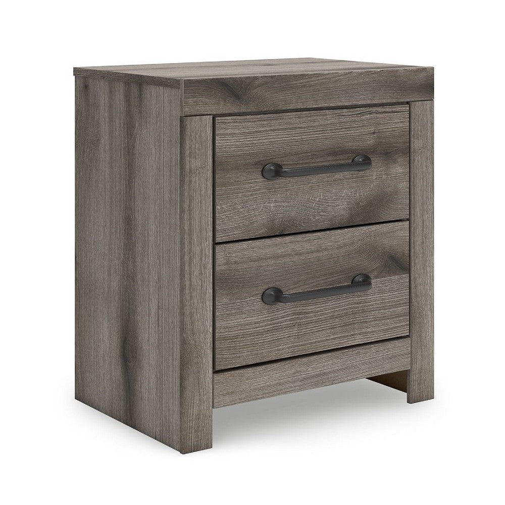 Gesa Nightstand, 2 Drawers with Bar Handles, USB Port, Weathered Gray - BM352169