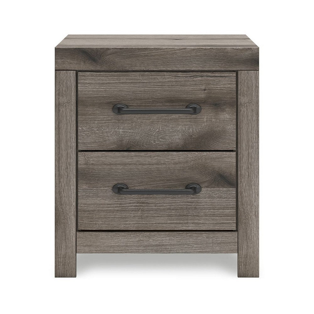 Gesa Nightstand, 2 Drawers with Bar Handles, USB Port, Weathered Gray - BM352169