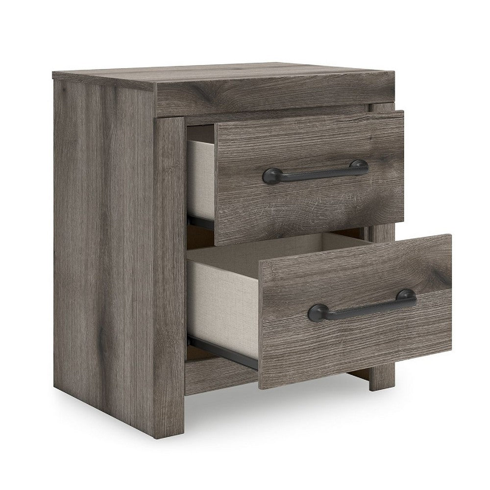 Gesa Nightstand, 2 Drawers with Bar Handles, USB Port, Weathered Gray - BM352169