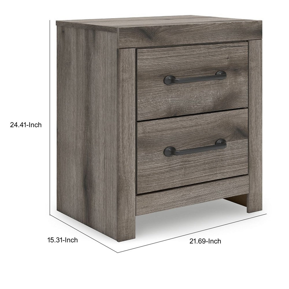 Gesa Nightstand, 2 Drawers with Bar Handles, USB Port, Weathered Gray - BM352169