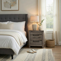 Gesa Nightstand, 2 Drawers with Bar Handles, USB Port, Weathered Gray - BM352169