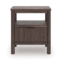 Pemy Nightstand, 1 Reeded Drawer, Open Shelf, USB Ports, Brown - BM352170
