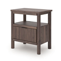 Pemy Nightstand, 1 Reeded Drawer, Open Shelf, USB Ports, Brown - BM352170