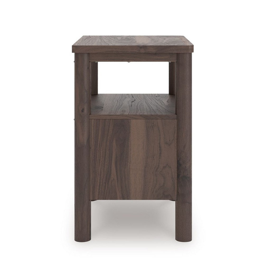 Pemy Nightstand, 1 Reeded Drawer, Open Shelf, USB Ports, Brown - BM352170