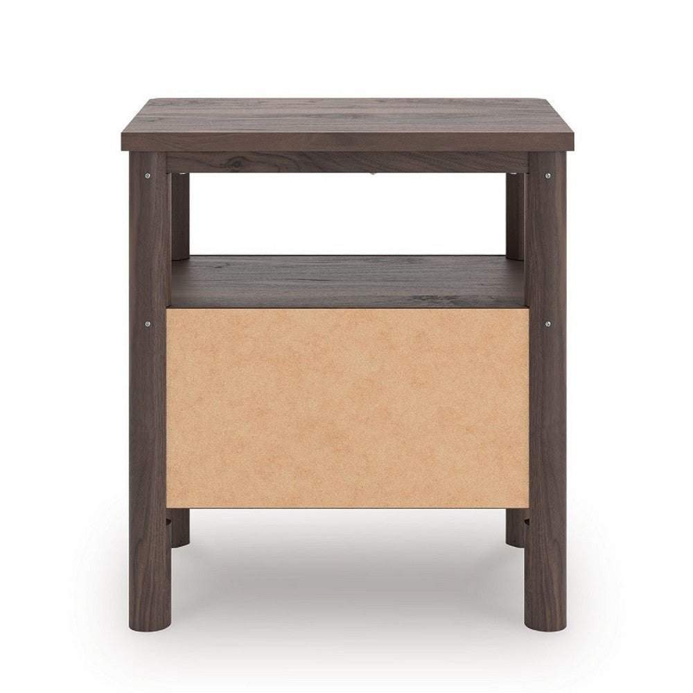 Pemy Nightstand, 1 Reeded Drawer, Open Shelf, USB Ports, Brown - BM352170