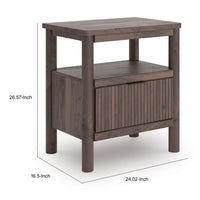 Pemy Nightstand, 1 Reeded Drawer, Open Shelf, USB Ports, Brown - BM352170