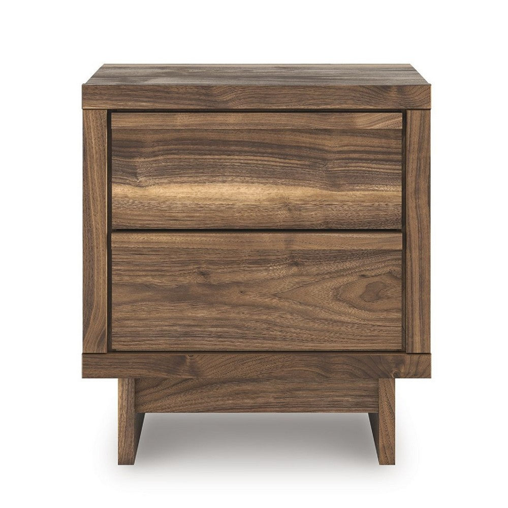 Lina Nightstand, 2 Drawers with Finger Tab Pulls, USB Ports, Brown - BM352171