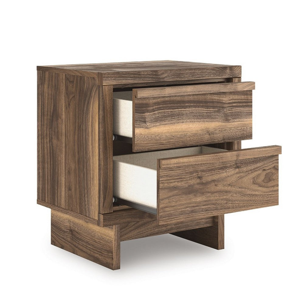 Lina Nightstand, 2 Drawers with Finger Tab Pulls, USB Ports, Brown - BM352171