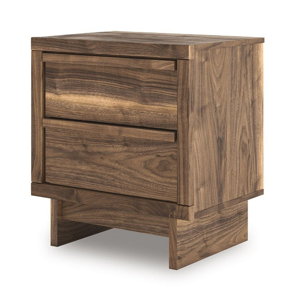 Lina Nightstand, 2 Drawers with Finger Tab Pulls, USB Ports, Brown - BM352171