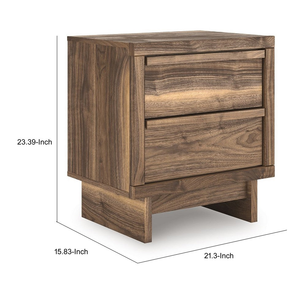Lina Nightstand, 2 Drawers with Finger Tab Pulls, USB Ports, Brown - BM352171