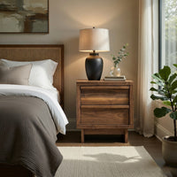 Lina Nightstand, 2 Drawers with Finger Tab Pulls, USB Ports, Brown - BM352171