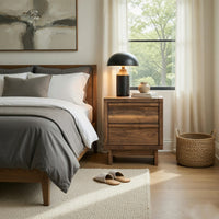 Lina Nightstand, 2 Drawers with Finger Tab Pulls, USB Ports, Brown - BM352171