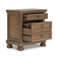 Fedz Oversized Nighstand with 3 Drawers, Bun Feet, Chestnut Brown Wood  - BM352173