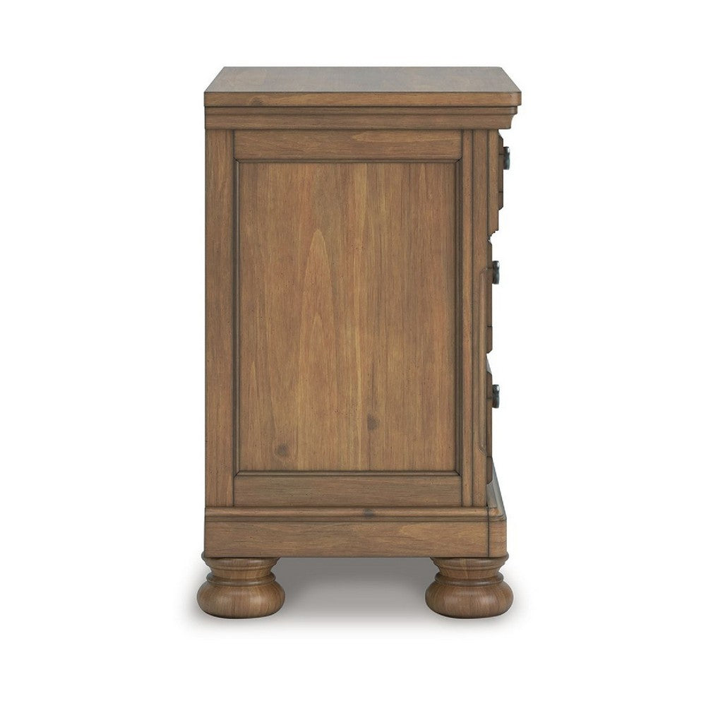 Fedz Oversized Nighstand with 3 Drawers, Bun Feet, Chestnut Brown Wood  - BM352173