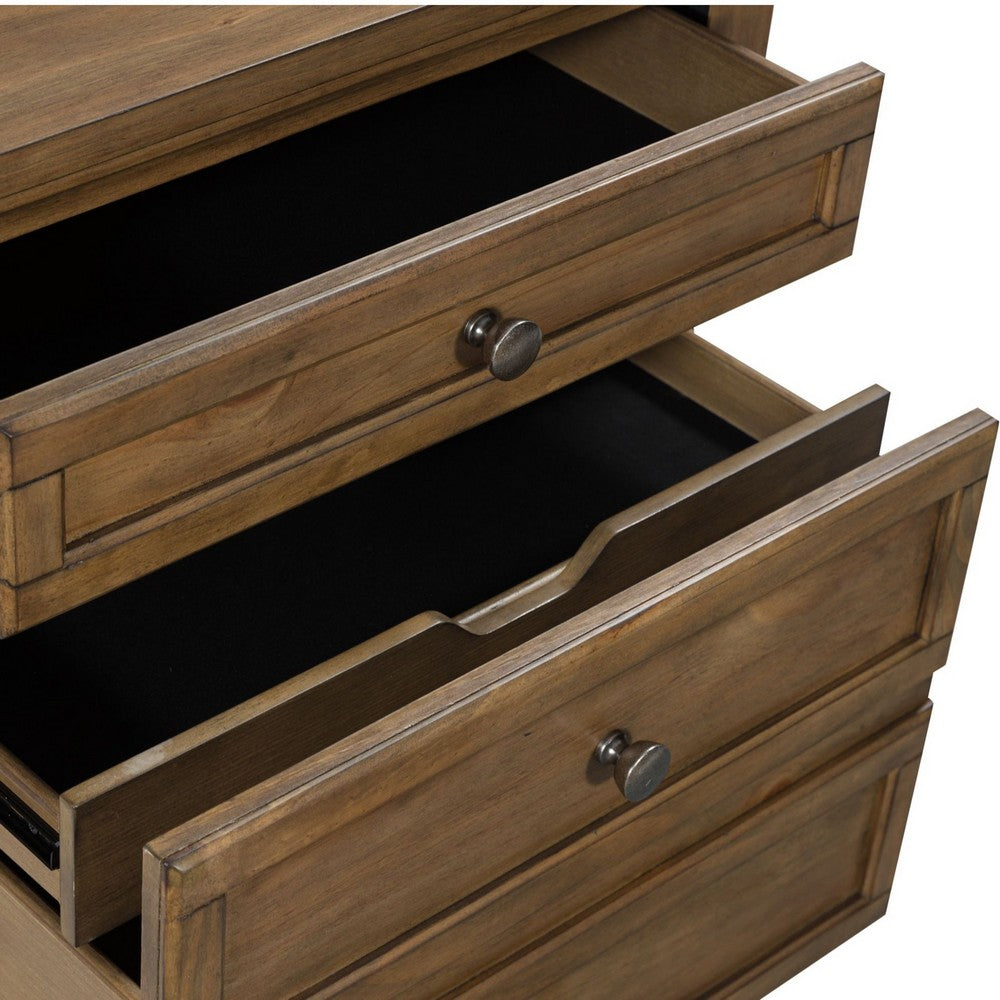 Fedz Oversized Nighstand with 3 Drawers, Bun Feet, Chestnut Brown Wood  - BM352173